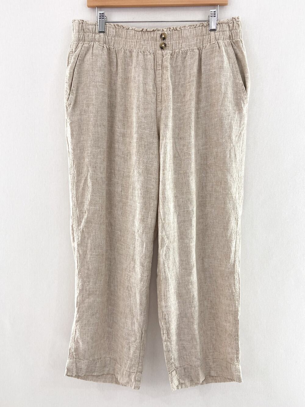 Briggs Women's Linen Blend Wide Leg Crop Pants sz XL Paperbag Waist High Rise